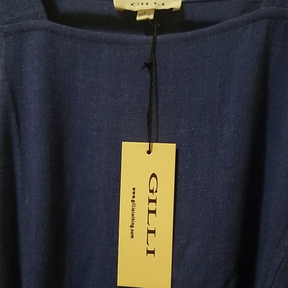 GILLI DENIM JEAN LINEN SLEEVELESS BELTED BLUE MIDI DRESS S - Picture 5 of 6